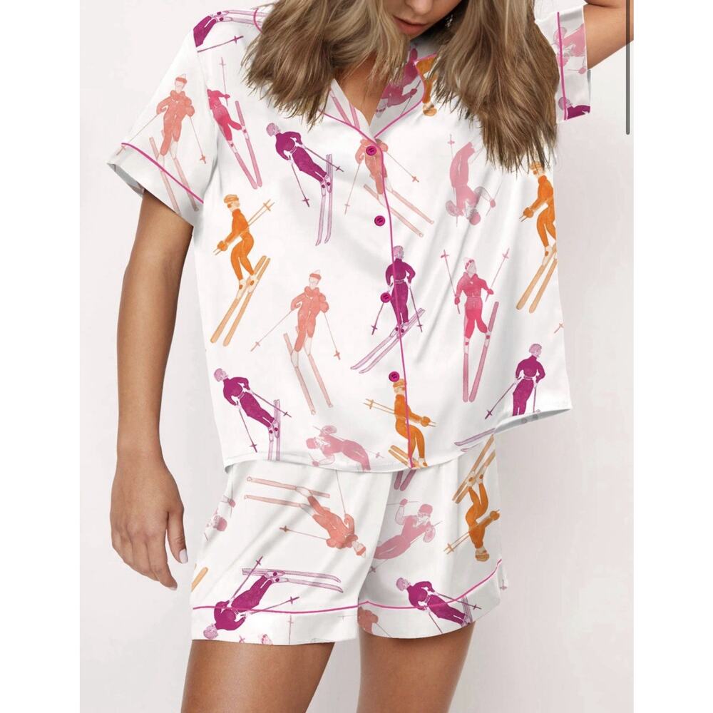 SheShow Pink Apres Ski Satin Pajama Set For Women Size XS